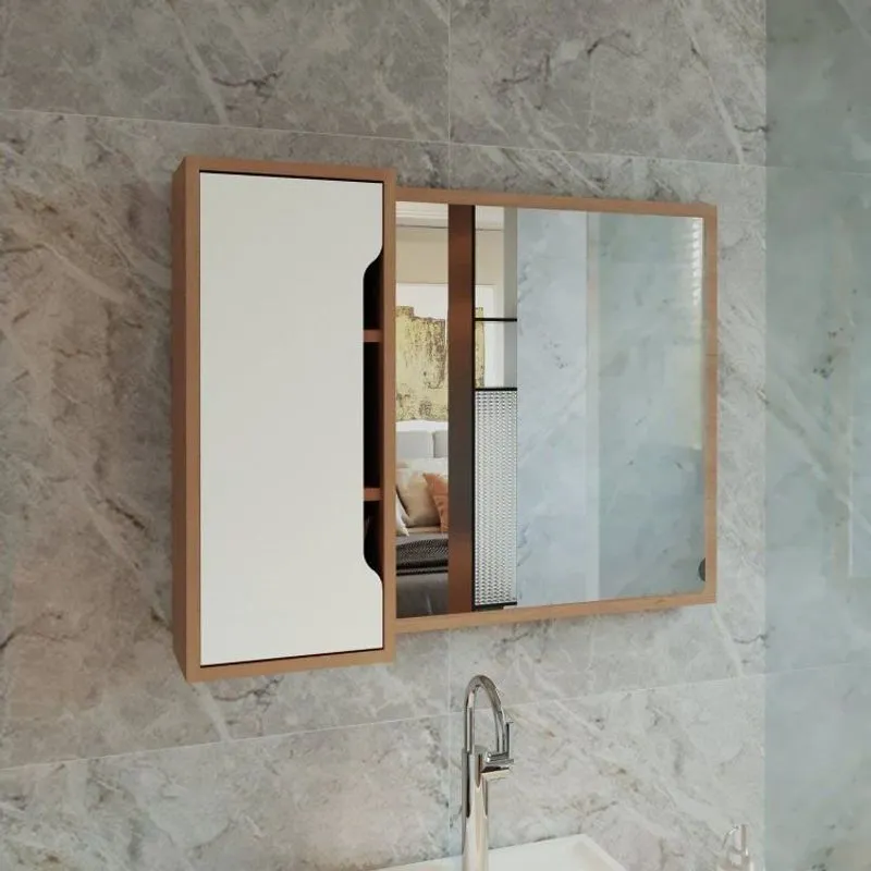 Espelheira Para Banheiro 80x60cm Bn3645 Amêndoa/branco
