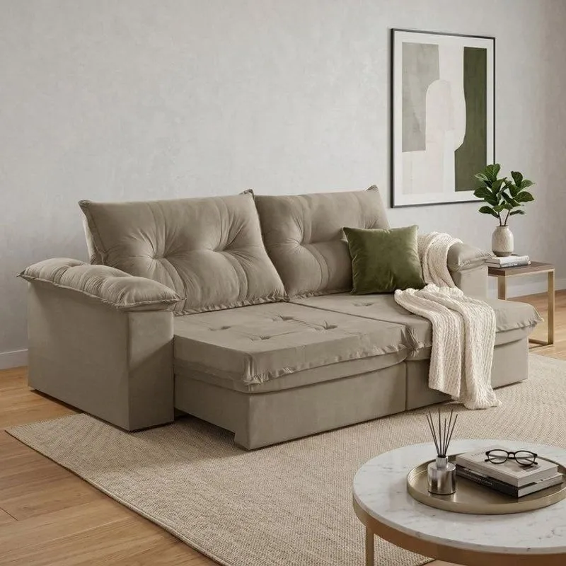 Sofá Retrátil E Reclinável 210cm M164 Veludo/capuccino