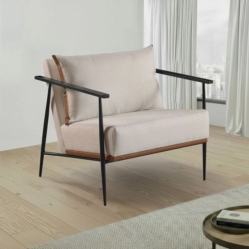 Poltrona Em Linho 70cm Com Estrutura De Metal Ferco Off White