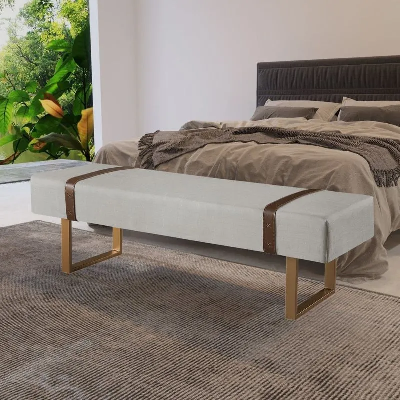 Recamier Em Linho 150cm Com Pés De Metal E Courino Off White