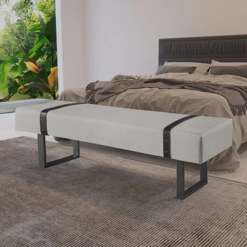 Recamier em Linho 150cm com Pés de Metal e Courino Off White