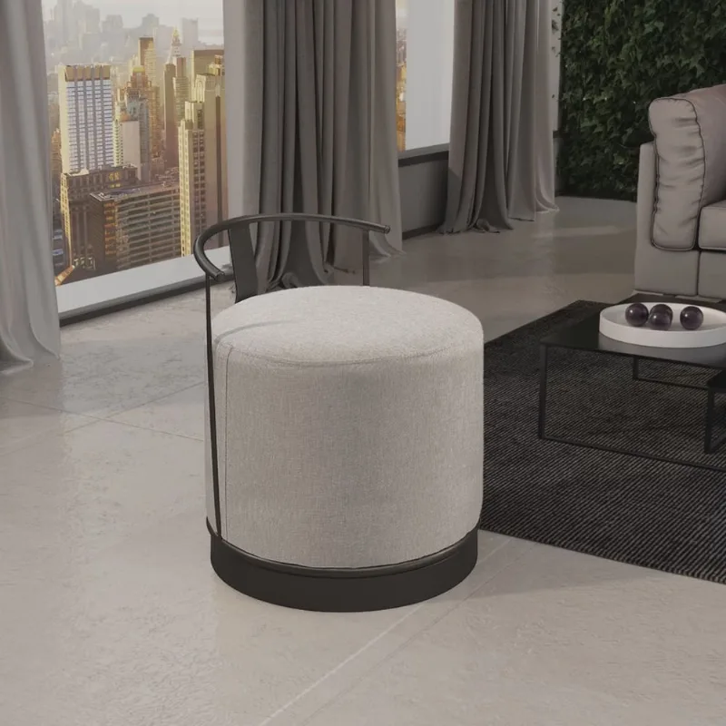 Puff Redondo em Linho 50cm com Base ÁQuila Cinza