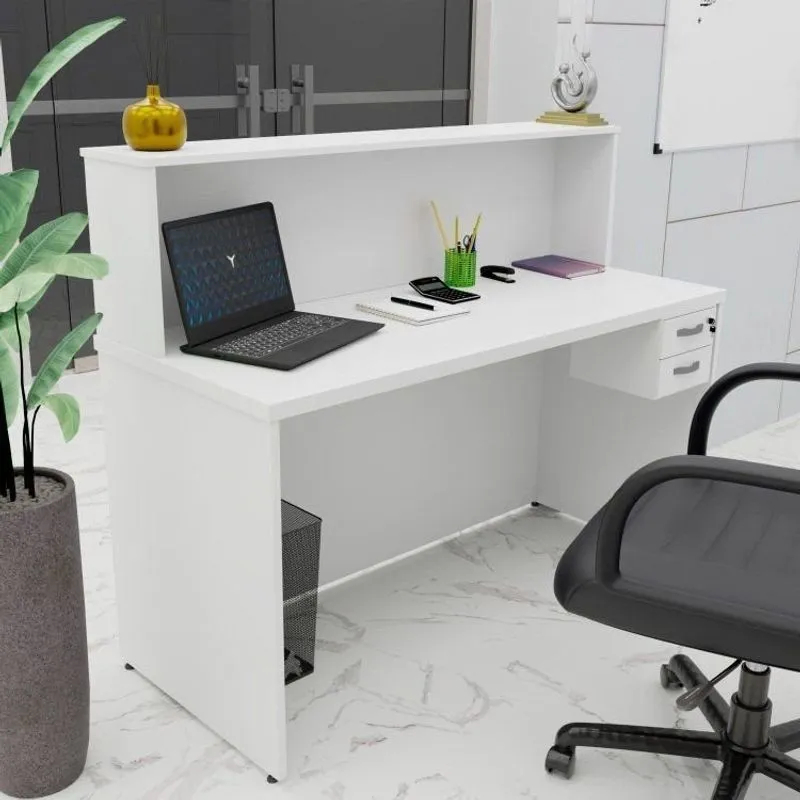 Balcão Atendimento Recepção Consultório Com Gaveta 120x60cm Branco