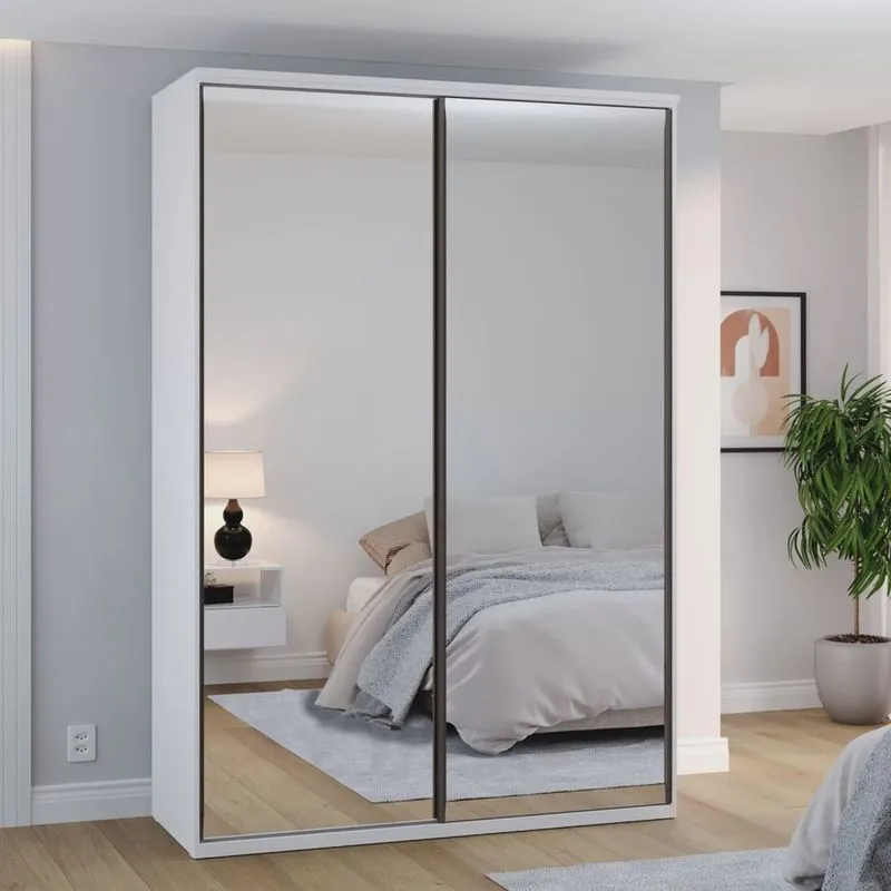 Guarda-Roupa Modulado Solteiro 1,60m 2 Portas de Correr com Espelhos 3 Gavetas 100% mdf Attuale