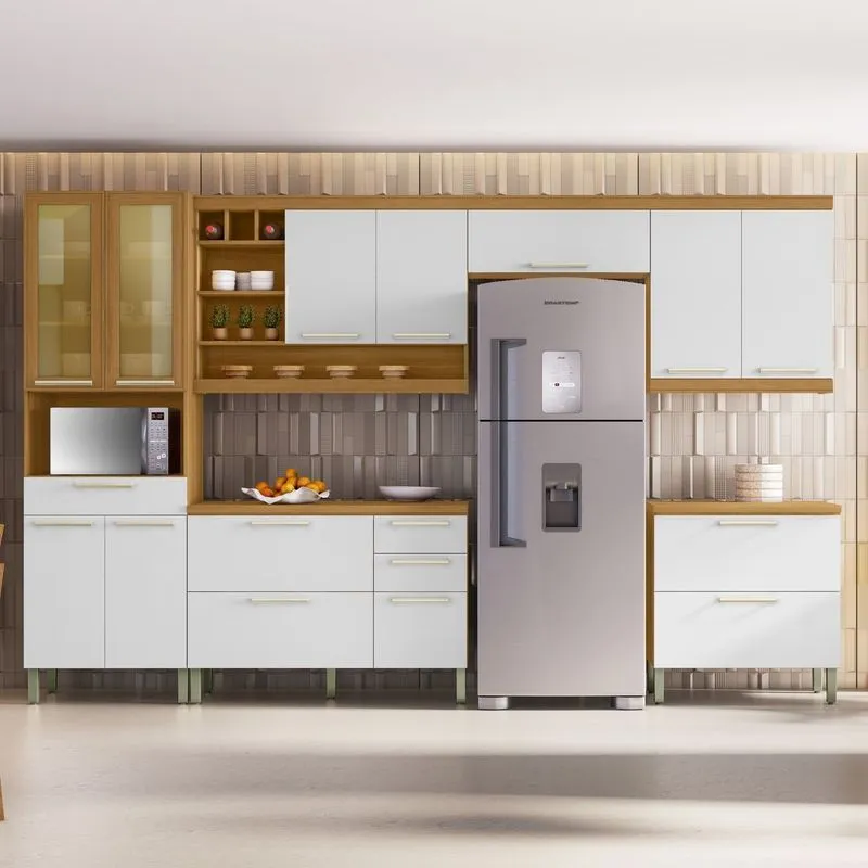 Cozinha 6 Peças Burguesa Premium Nesher 100% Mdf Freijó/branco