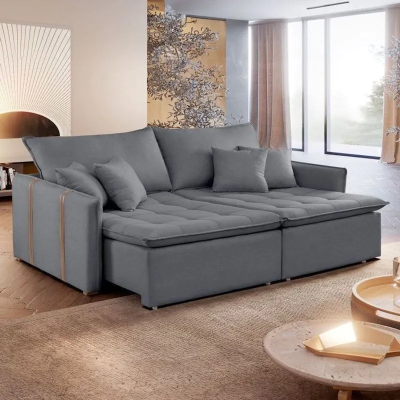 Sofa Cama Retratil E Reclinavel 220cm Detroid Yescasa Cinza