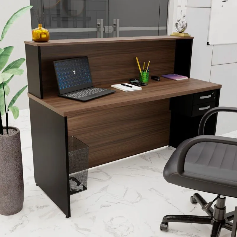Balcão Atendimento Recepção Consultório 140x60cm Com Gaveta Nogal