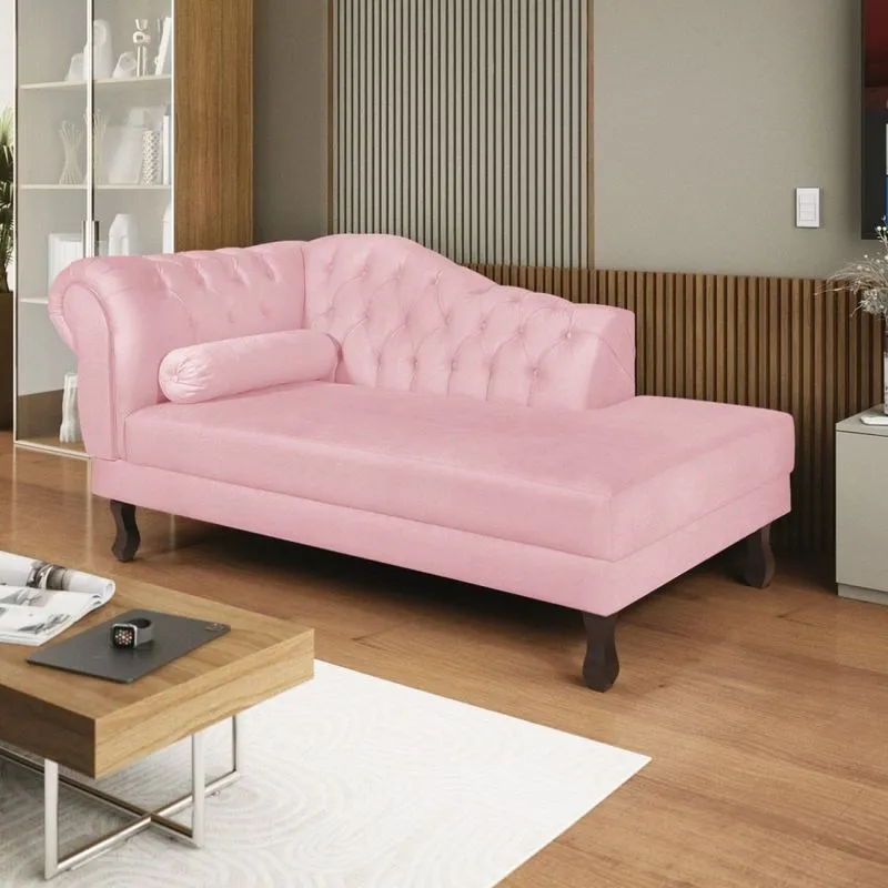 Diva Recamier Dora 185cm Lado Direito Suede Rosa Bebê