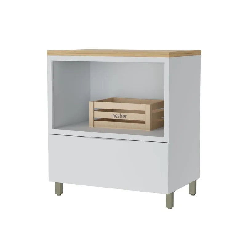 Balcão Forno 1 Gaveta Com Caixa Organizadora 80cm Nesher 100% Mdf Marquesa Branco/nature