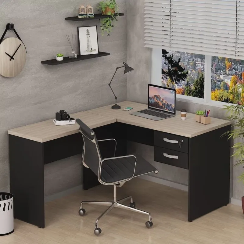 Mesa De Escritório em L 120x150cm com Gaveta Tampo 30mm