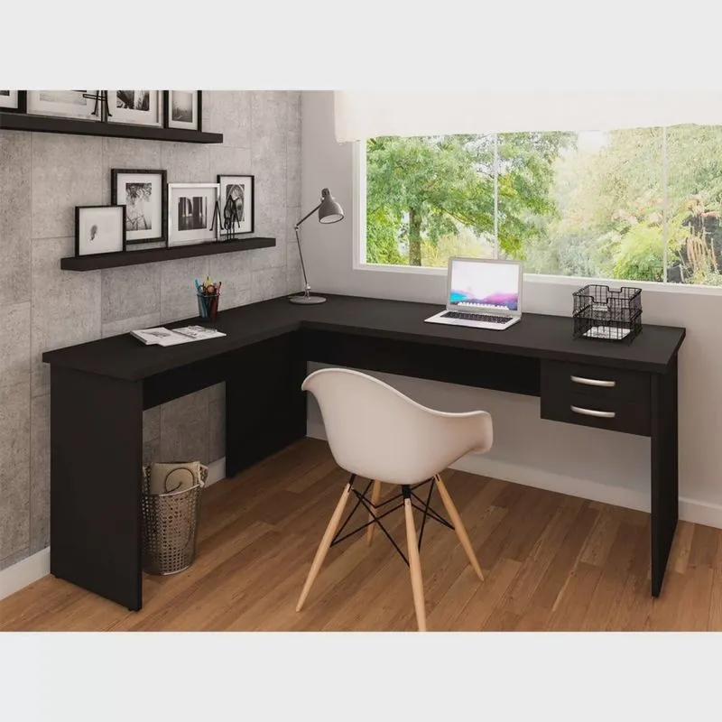Mesa De Canto em L Para Escritório 140x150cm com Gaveta