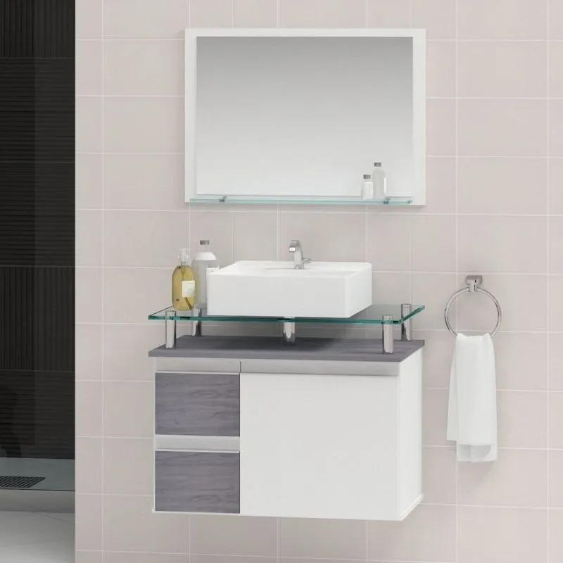 Conjunto Para Banheiro Gabinete Com Cuba E Espelheira 60cm Diamante Rovere