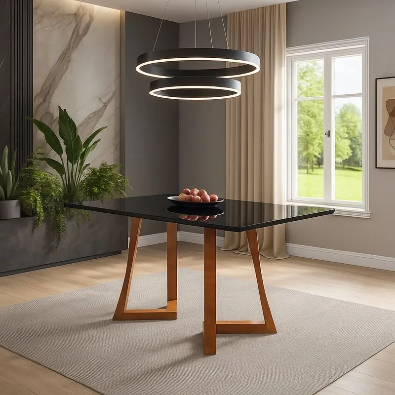 Mesa 6 Lugares Madeira Maciça Com Vidro Canto Arredondado 160x90cm Jantar Anna