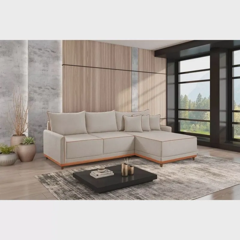 Sofá Linho 3 Lugares 264cm com Chaise Lado Direito Barra