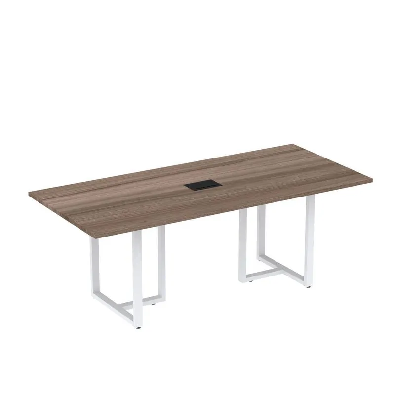Mesa De Reunião Retangular Com Power Box 200x90cm Mr2000p25tub Walnut/branco