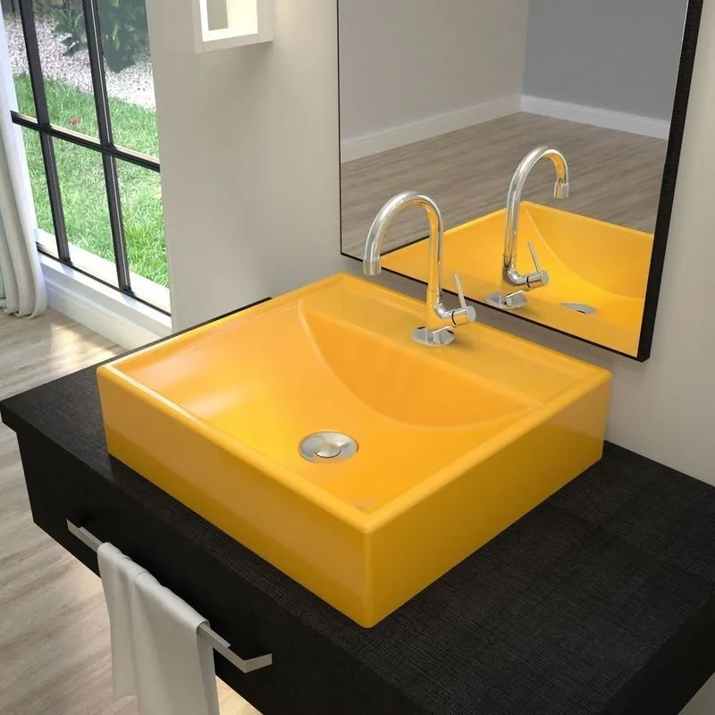 Kit Cuba Q39 Com Válvula Click, Sifão Cromado E Flexível Compace Amarelo
