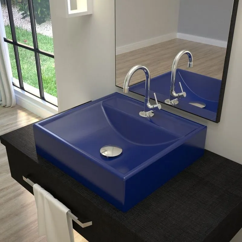 Kit Cuba Q39 Com Válvula Click, Sifão Cromado E Flexível Compace Azul Escuro