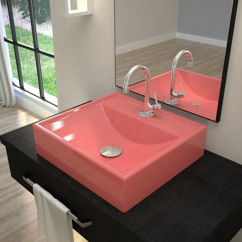 Kit Cuba Q39 Com Válvula Click, Sifão Cromado E Flexível Compace Rosa