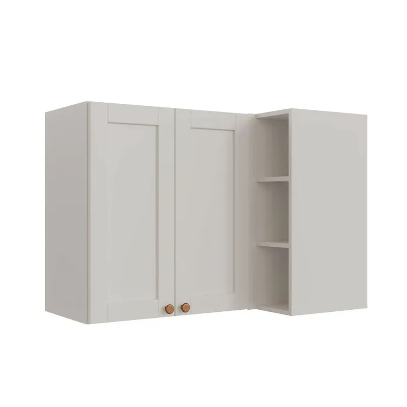 Armário Aéreo Planejado de Canto Reto 2 Portas 3 Nichos Arizona CabeCasa MadeiraOriginals Branco Branco