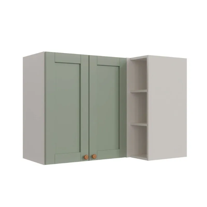 Armário Aéreo Planejado de Canto Reto 2 Portas 3 Nichos Arizona CabeCasa MadeiraOriginals Verde/Branco/Menta Branco/Menta