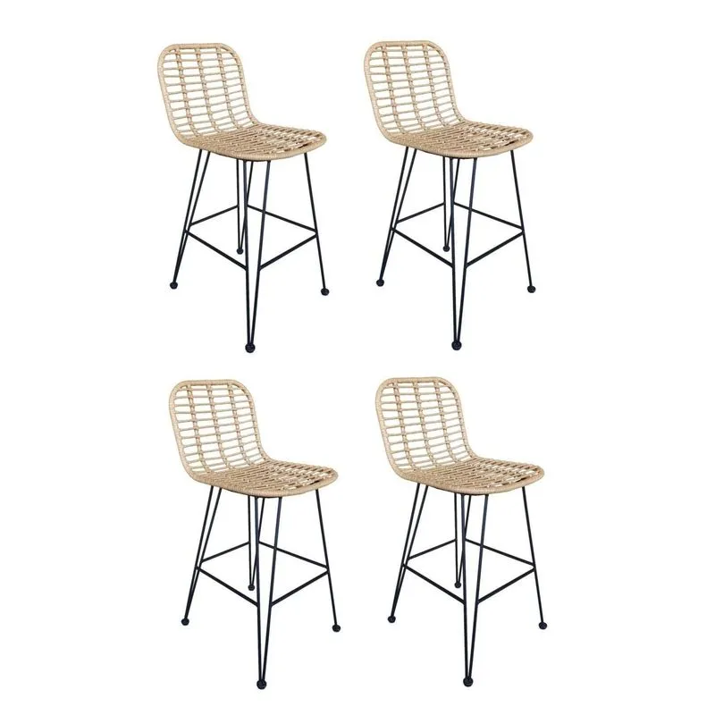 Conjunto 4 Banquetas Nassau Em Aço E Fibra Sintética Bege/preto