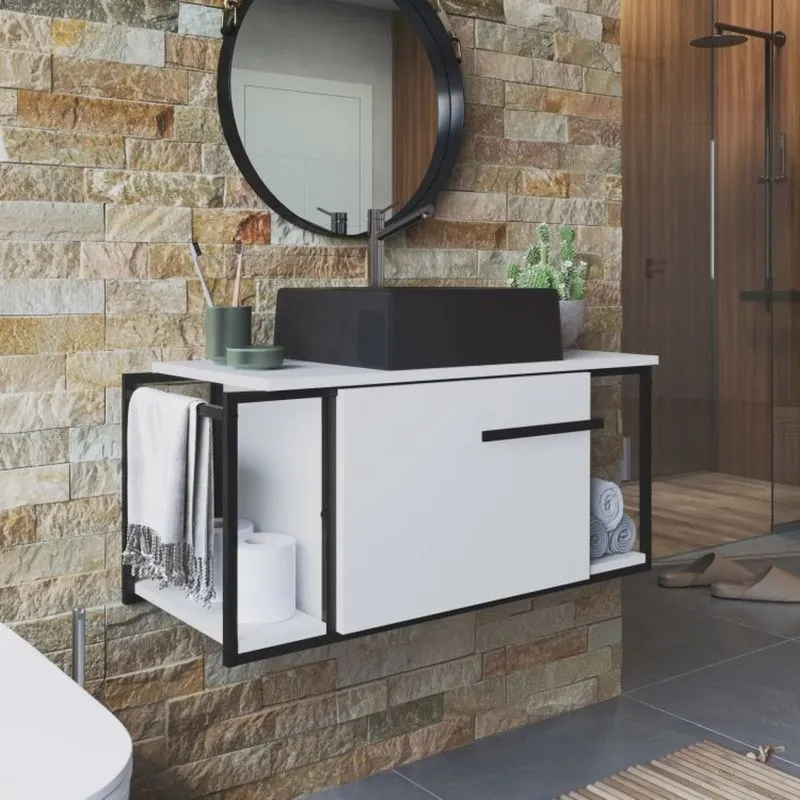 Gabinete Suspenso para Banheiro 80cm P1019 com Cuba Ametista