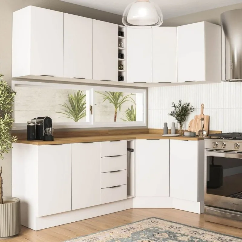 Cozinha Planejada 8 Peças 3 Aéreos 3 Balcões Adega e Toalheiro Ipanema CabeCasa MadeiraOriginals Branco