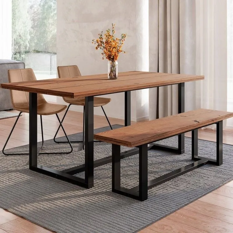 Conjunto Mesa Com Banco E 2 Cadeiras Rústico Industrial Lumber Yescasa Marrom/preto