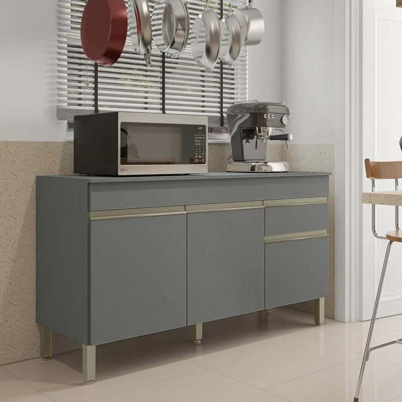 Balcão 3 Portas 1 Gaveta 150cm Com Tampo Line Gris