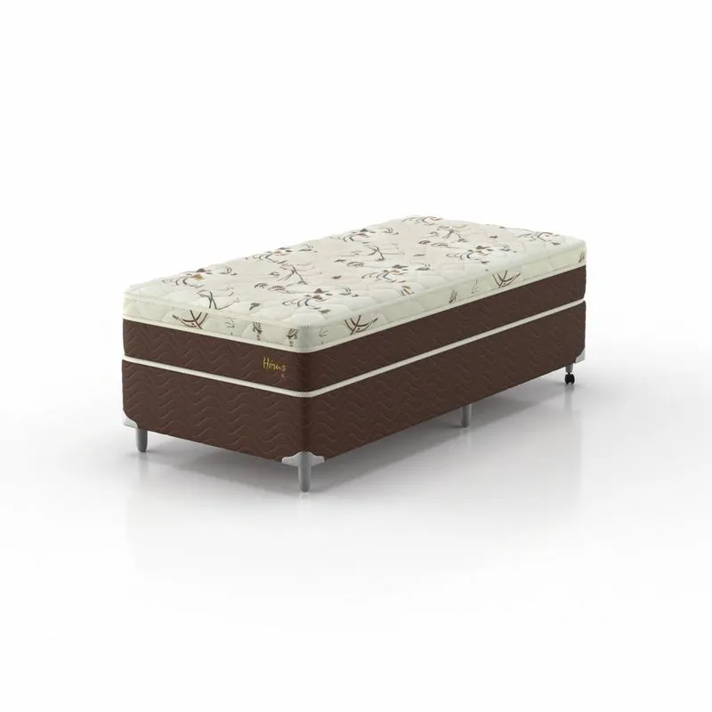Conjunto Cama Box Solteiro Hórus 88x188x63cm Bege E Marrom
