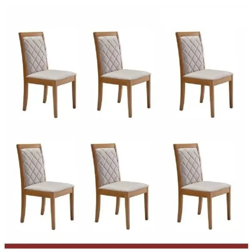 Conjunto 6 Cadeiras Estofadas Berlim Espresso Móveis Cinamomo/bege