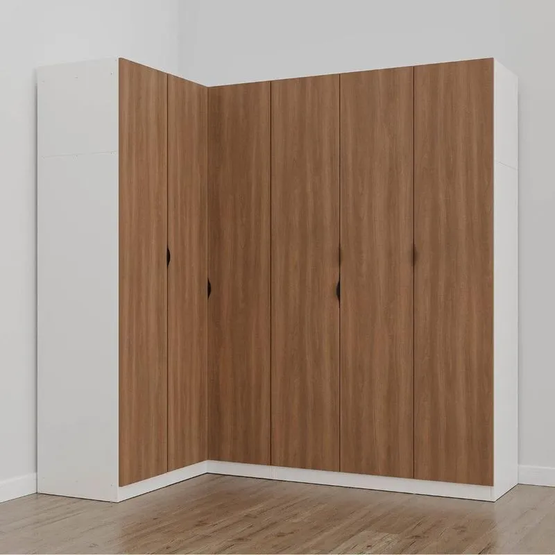 Guarda Roupa Modulado de Canto 6 Portas 3 Peças Hera Cabecasa Madeiramadeira Branco Geada/Louro/Preto