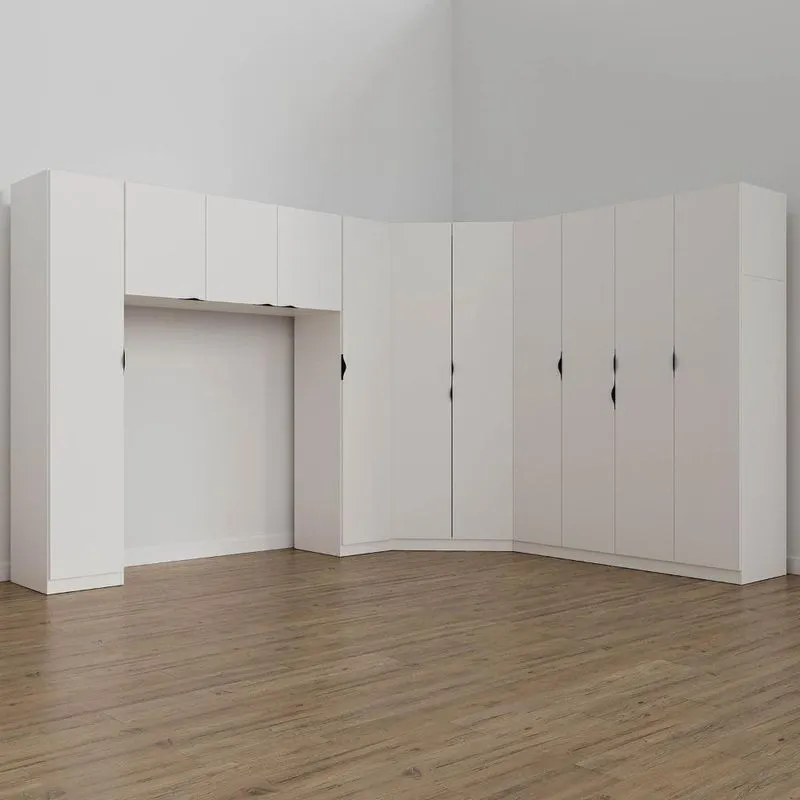Guarda Roupa Modulado Casal de Canto 11 Portas 5 Peças Hera Cabecasa Madeiramadeira Branco Geada/Preto