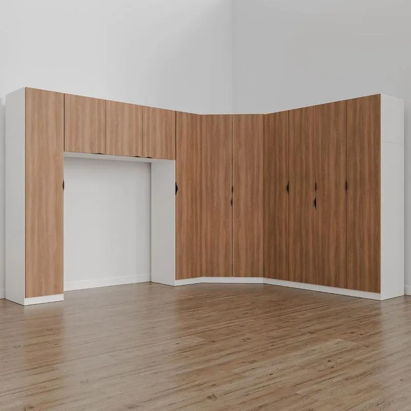 Guarda Roupa Modulado Casal de Canto 11 Portas 5 Peças Hera Cabecasa Madeiramadeira Branco Geada/Louro/Preto