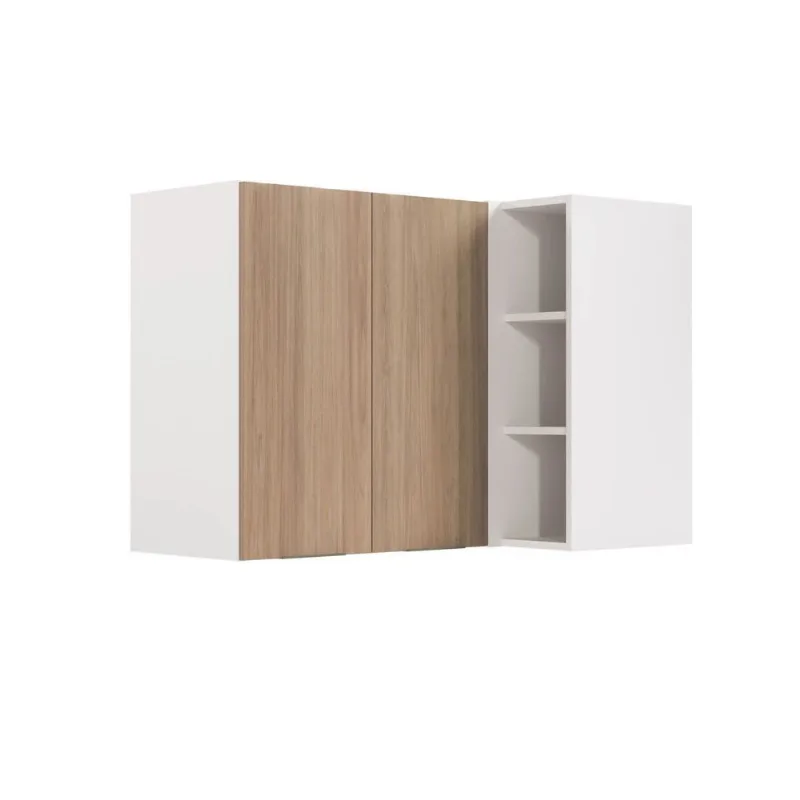 Armário Aéreo Planejado de Canto Reto Ipanema CabeCasa MadeiraOriginals Marrom/Acácia/Branco Acácia/Branco