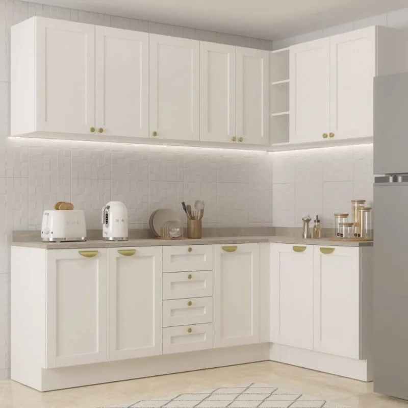 Cozinha Modulada 6 Peças 3 Armários Aéreos e Nichos, 3 Balcões CabeCasa MadeiraOriginals Branco Branco