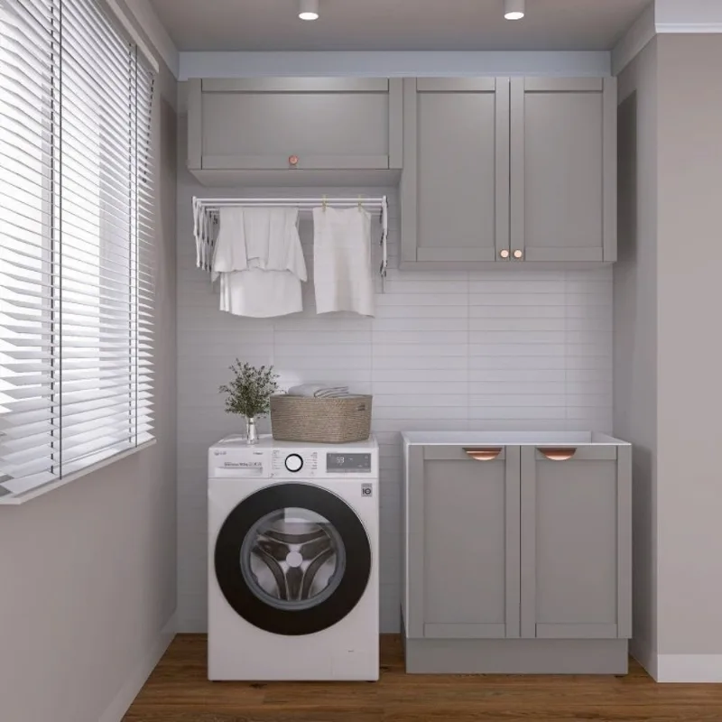 Lavanderia Modulada 3 Peças sem Tampo 2 Armários Aéreos 1 Balcão 2 Portas CabeCasa MadeiraOrigin Cinza/Branco