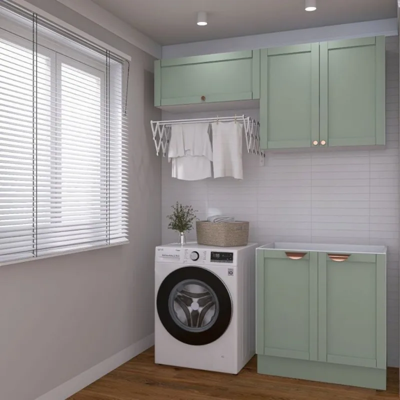 Lavanderia Planejada 3 Peças sem Tampo 2 Aéreos 3 Portas 1 Balcão Arizona CabeCasa MadeiraOriginals Verde/Menta/Branco Menta/Branco