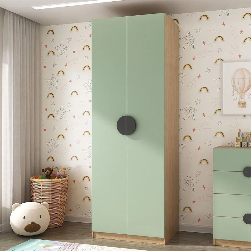 Guarda Roupa Infantil Planejado 2 Portas com Nichos e 2 Gavetas Joy Kids CabeCasa MadeiraOriginals Verde/Avena