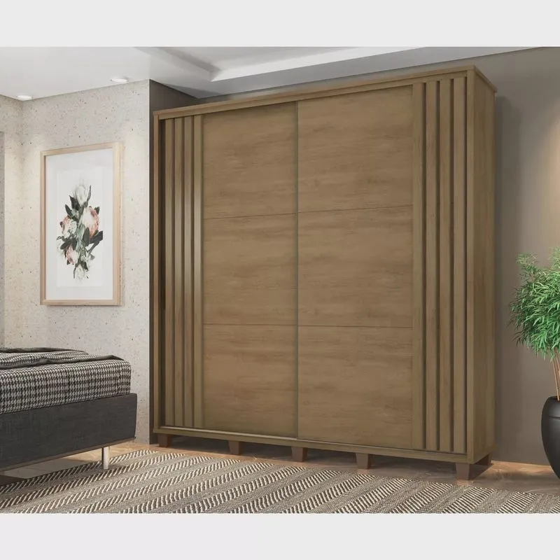 Guarda Roupa Casal Ripado com 2 Portas de Correr e 4 Gavetas Internas Monte Carlo Ii