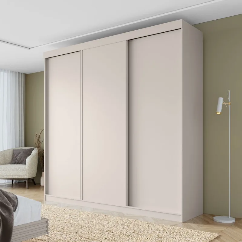 Guarda-Roupa Casal 3 Portas de Correr Lisas Samambaia CabeCasa MadeiraOriginals Off White Off White