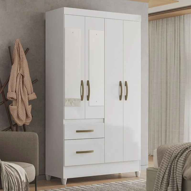 Guarda-roupa 4 Portas 2 Gavetas Madri Branco