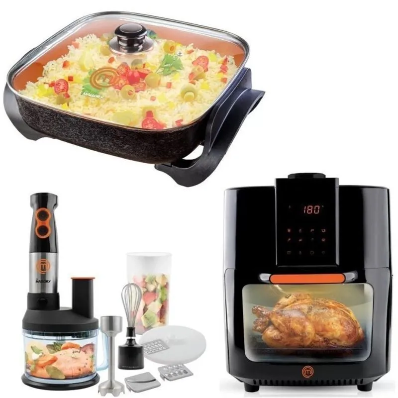 Conjunto Fritadeira, Panela Elétrica, Mixer Multifuncional Masterchef 220v Mallory Preto