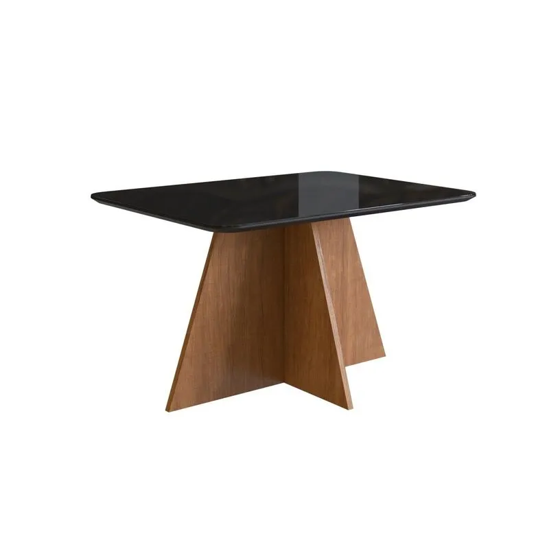 Mesa Para Sala De Jantar 120x90cm Com Vidro Lapidado Canela/preto