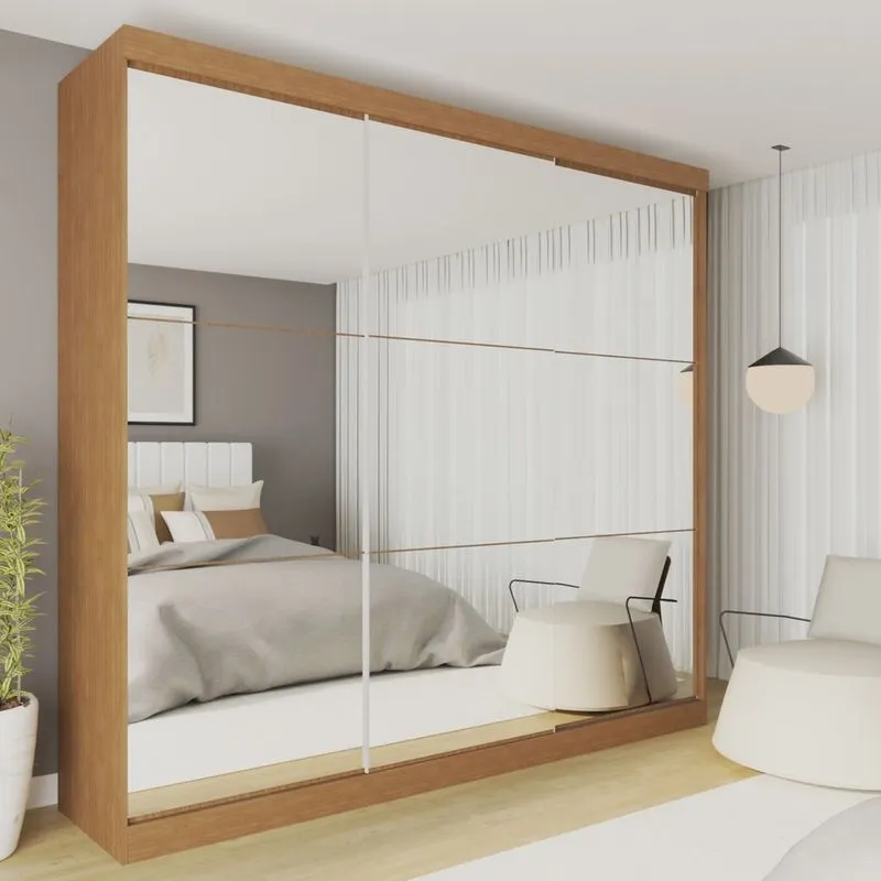 Guarda Roupa Casal Premium Rennes 205,9cm com Espelho 3 Portas 4 Gavetas Minastex