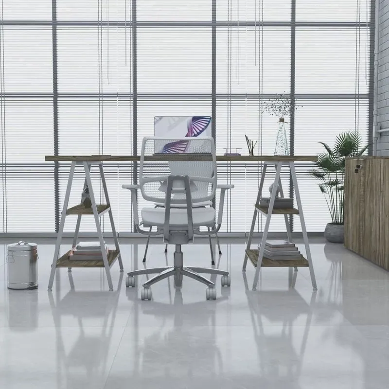 Escrivaninha Cavalete 150Cm 4 Prateleiras Estilo Industrial Kuadra