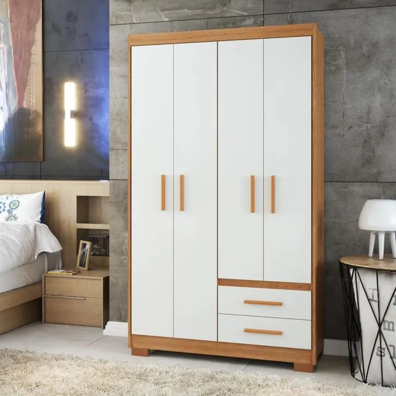 Guarda Roupa Casal 4 Portas 2 Gavetas Primacy Freijó Wood/off-white