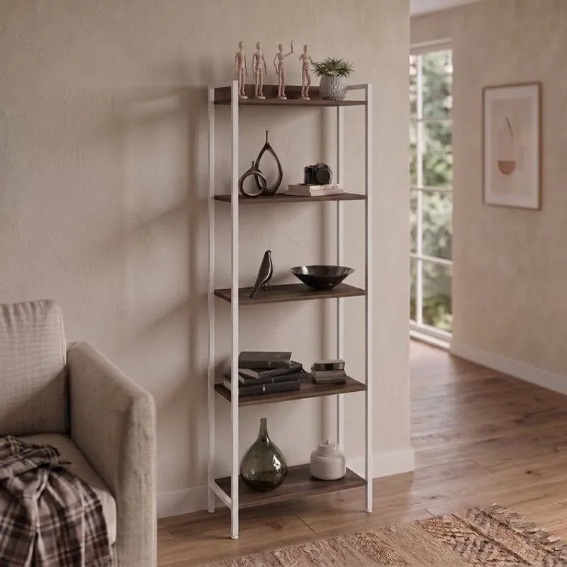 Estante Para Livros Industrial Aço Multiuso 5 Prateleiras 187x60cm Active Yescasa Nogal / Est.branca