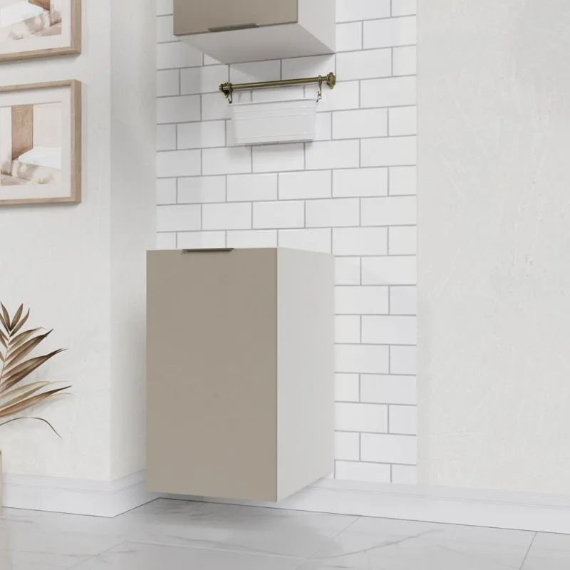Balcão Planejado 1 Porta 40cm sem Tampo sem Rodapé Puxador 150cm Ipanema CabeCasa MadeiraOriginals Fendi Trama/Branco