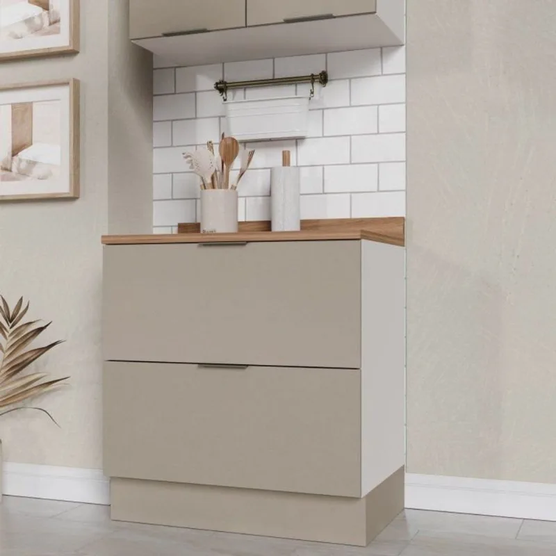 Balcão Planejado 2 Gavetões com Tampo e Rodapé Ipanema CabeCasa MadeiraOriginals Fendi Trama/Branco